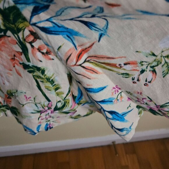 Lands' End NWOT Flutter Sleeve Linen Romper Antique Alabaster FloralPalm Size 12 - Picture 7 of 13